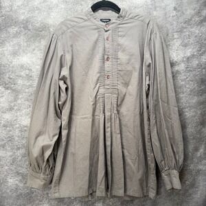 J Peterman Otavalo Mountain Shirt Mens S Gray Pintuck Pirate RenFair Poet Cotton